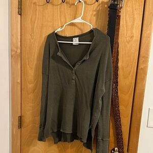 Aerie Olive oversized waffle henley Women's Shirt